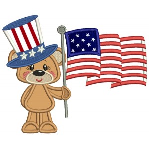 Patriotic Bear With An American Flag Applique Machine Embroidery Design Digitized Pattern